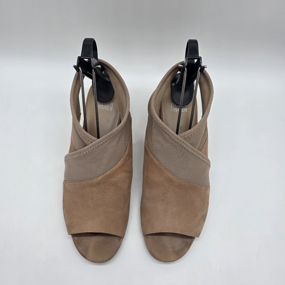 Eileen Fisher Luca Tumbled Nubuck Beige Crisscross Open Slingback Sandals Sz 8.5 - Picture 3 of 11